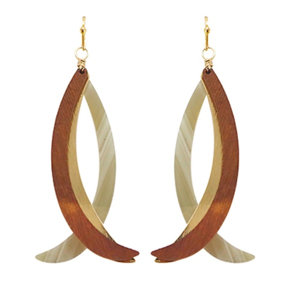 Curved Bar Wood Earrings - Picture 1 of 2